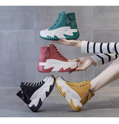 Color blocked dad shoes autumn and winter new styles niche high top women's shoes thick soled casual versatile sports shoes Color blocked dad shoes autumn and winter new styles niche high top women's shoes thick soled casual versatile sports shoes